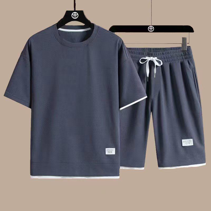 Trendy Summer Waffle T-Shirt & Shorts Set - Youthful, Handsome Sportswear