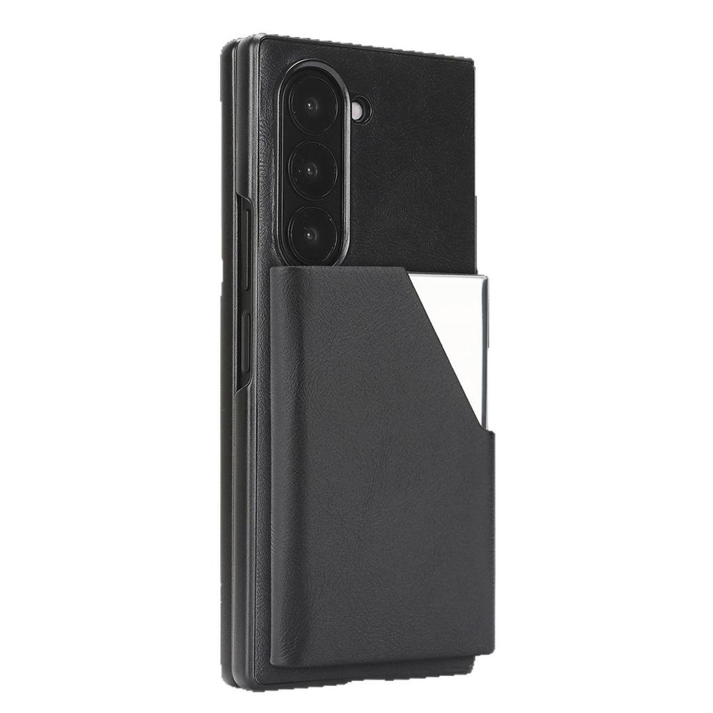 D6 Alloy Card Holder with Retro Frosted Faux Leather Case, Compatible with Samsung Galaxy Z Fold7, Magnetic Two-in-One Design