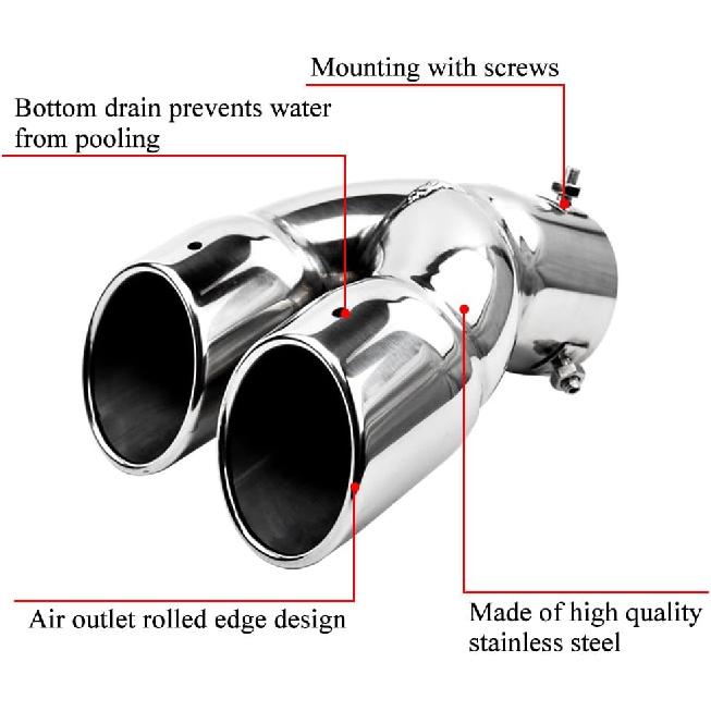 3 Inch Exhaust Tip, Universal Stainless Steel Exhaust Tailpipe Dual Tailpipe Slant For Most Cars