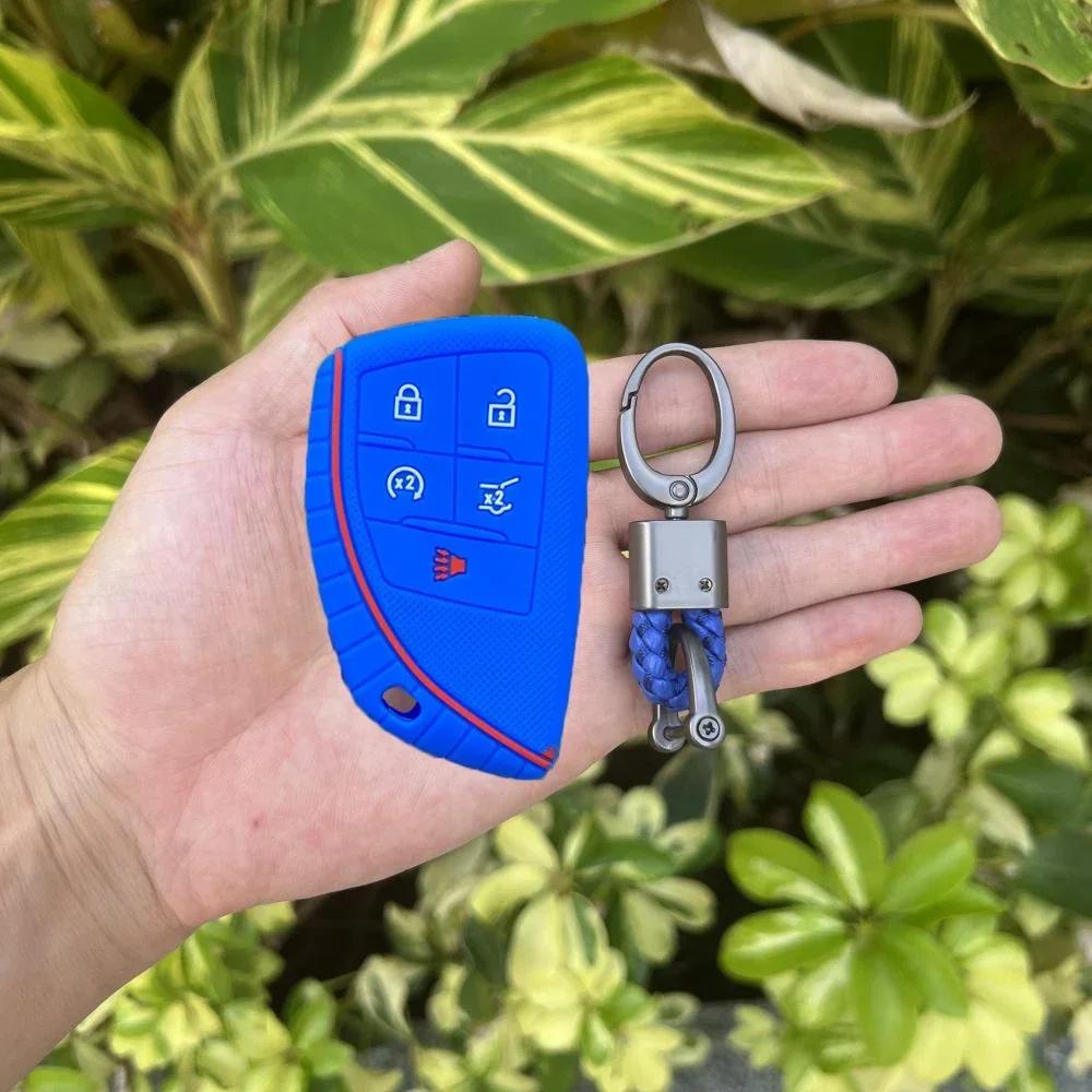 For Buick Envision S Plus Chevrolet Suburban Tahoe GMC Yukon Sierra 1500 Denali 5 Buttons Silicone Car Key Cover Case Keychain