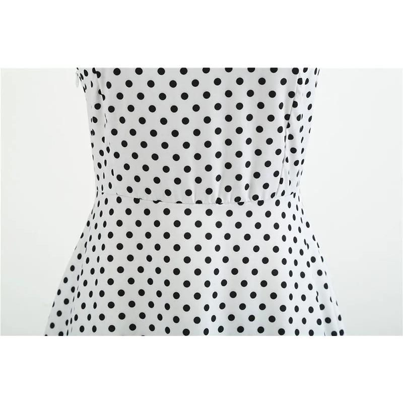 Sexy Retro White Polka Dot Dress Hepburn Vintage Halter Party Dress 50s 60s Pin Up Rockabilly Robe