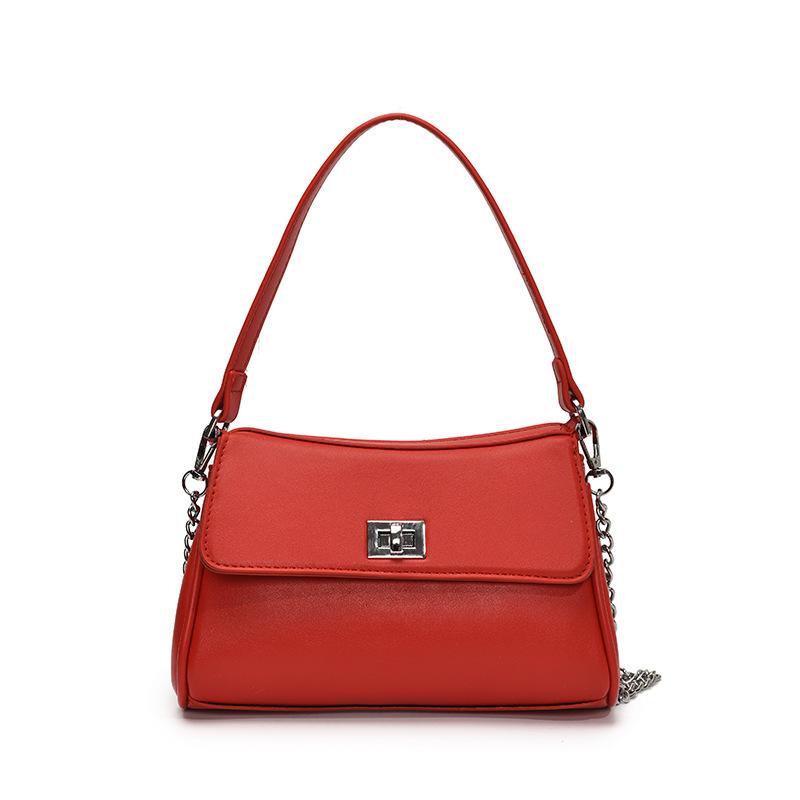 

2025 new fashion simple temperament underarm Kelly bag women s commuting versatile solid color chain messenger bag красный