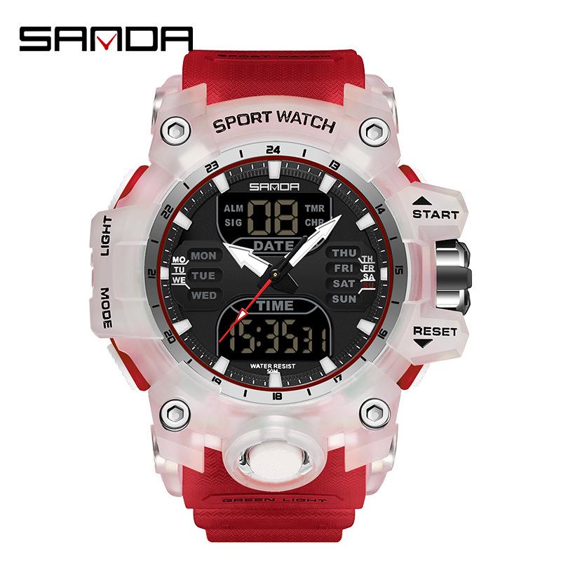 SANDA Women's Trendy LED Dual Display Waterproof Watch with Hourly Chime