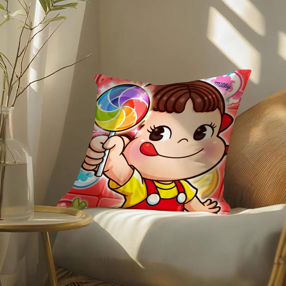 Fujiya M-Milky Peko Cushion Cover Soft Short Plush Pillow Cover Smooth Cozy Texture Aesthetic Cushion Case Home Decor