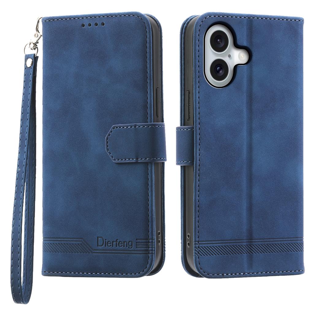 DIERFENG DF-03 For iPhone 16 Case Anti-Drop Lines Imprinted Wallet Phone Cover