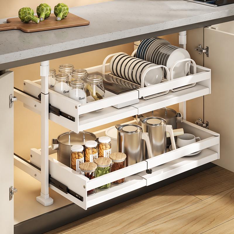 Punch-Free Under-Mount Kitchen Cabinet Pull-Out Dish & Bowl Storage Rack