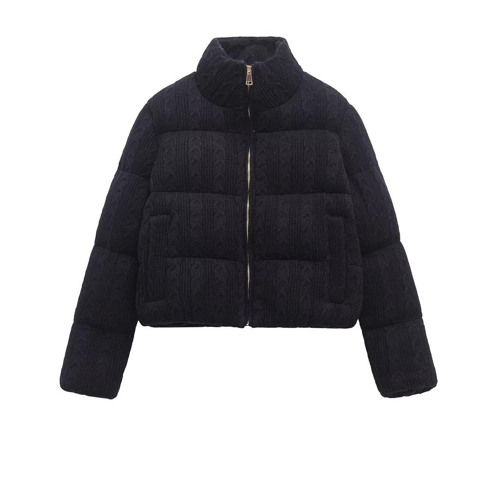 2024 Winter White Knitted Windproof Stand-up Collar Cotton Jacket