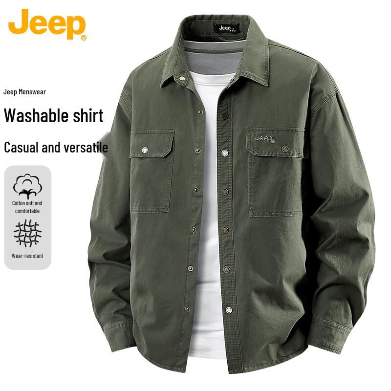 JEEP Men's Washed Cotton Long Sleeve Work Shirt