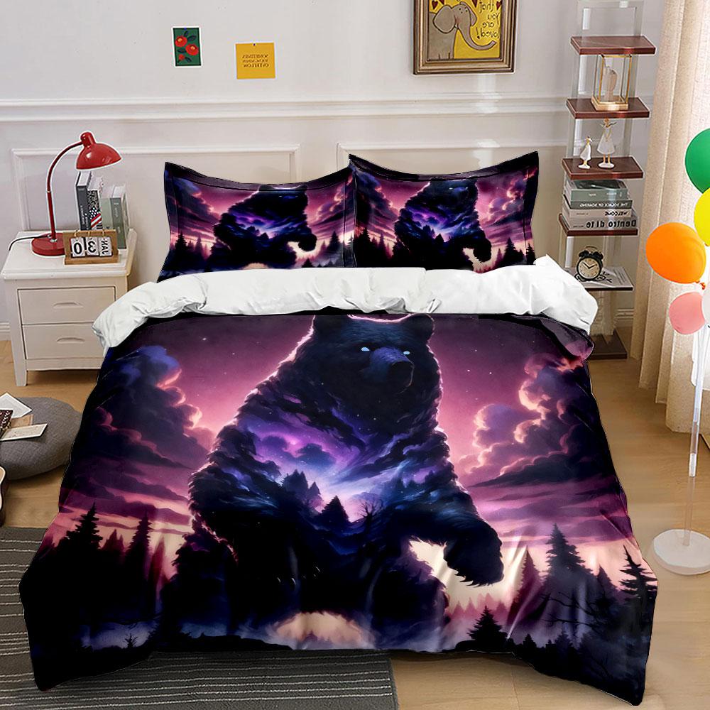 Galaxy Bear Forest Decor Set Soft Comfortable Duvet Cover Bedding Set Included 1*Duvet Cover & 2*Pillowcases, Gift
