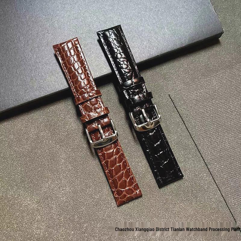 Men's Alligator Pattern Leather Watch Strap, Pin & Butterfly Buckles - Women's Accessories In Stock