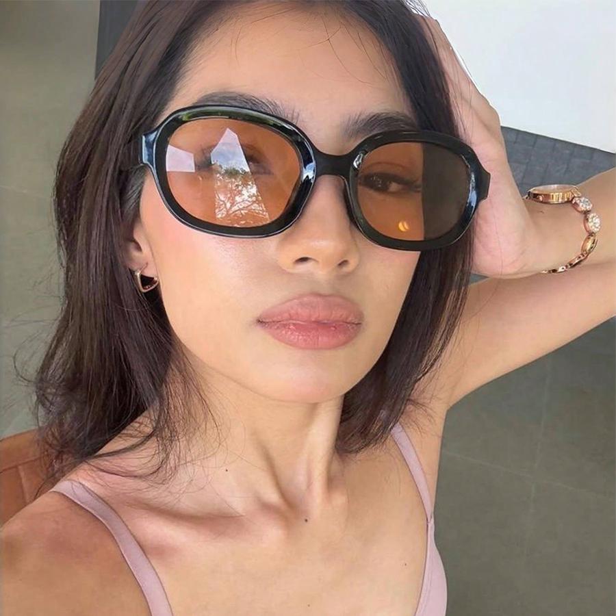 Retro Oval Sunglasses Women's Fashion Sunscreen Eyewear Street Snap Popular Korean Style Mirror Frame Beach Vacation Wear