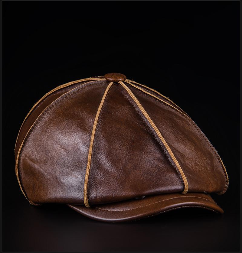 Leder Newsboy Cap Echtes Leder Herren Winter Warm Achteckige Kappe Braun Schwarz Outdoor Retro Männliche Leder Baskenmütze NZ124