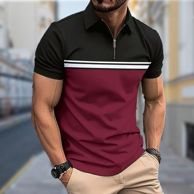 Herrenhemd Polo Casual Reißverschluss Kurzarm Mode Lässig Reißverschluss Sommer Frühling Normale Passform Freizeit Spleißen 3D Druck Hemd