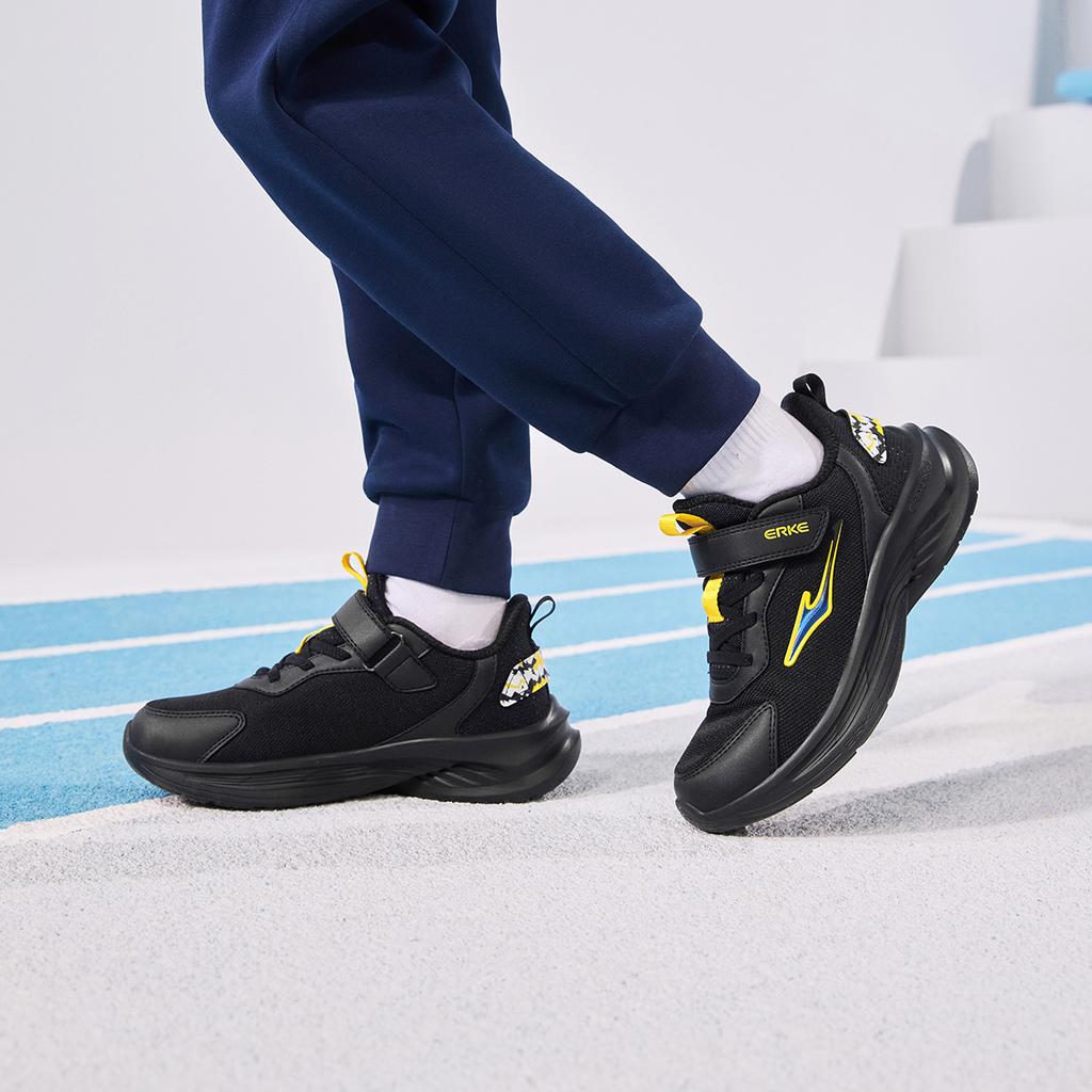 Erke Childrens Mingao 2.0 Mesh Version Comfortable Fashion Fitness Test Low-Top Running Shoes Kids sneaker Black Yellow 65124303070-013