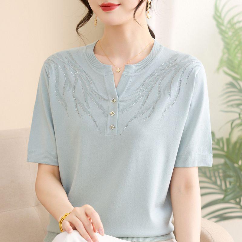 Mamas Sommer 2026 Eis-Seide Kurzarm-T-Shirt-Set für mittelalte und ältere Frauen - Modisches, leichtes Zweiteiler-Sommer-Outfit