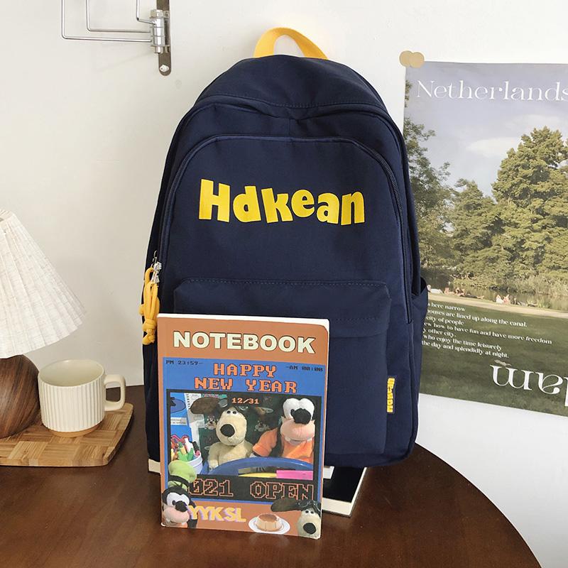 Solid Color Letter Backpack Women's Lightweight Large Capacity Backpack Student Schoolbag