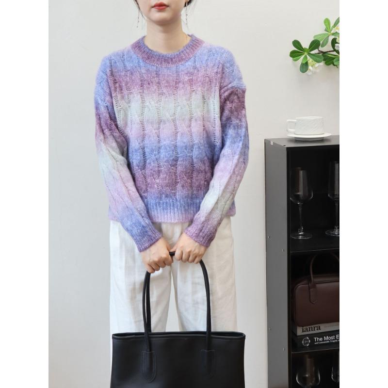 Autumn and winter new gradual change of color twist design sweater pullover loose sweet soft waxy knitted sweater top women