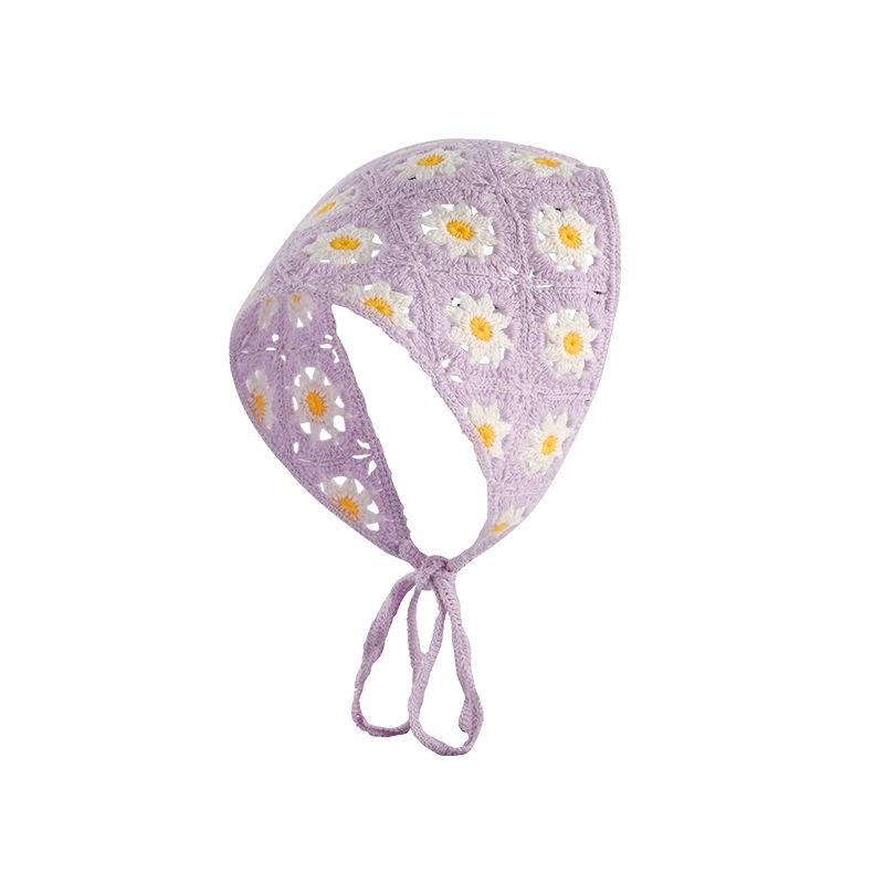 Headscarf summer women's pastoral triangle scarf literary retro crochet triangle scarf hat Y2K hot girl girl children hollow bud