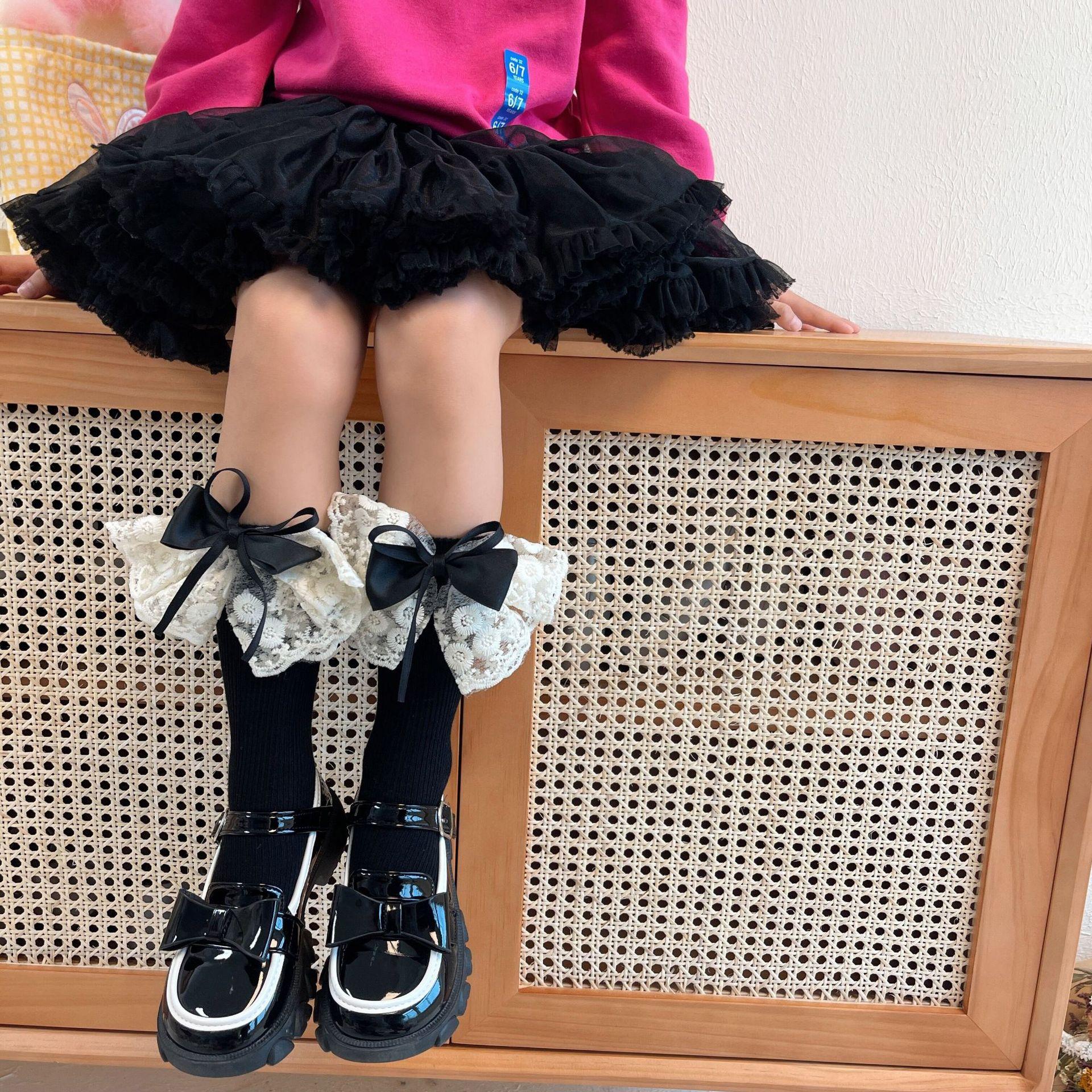 

Дитячі шкарпетки Літні шкарпетки Лоліта Дерев яні вуха Mesh Ribbon Великий бант Mid-tube Шкарпетки для дівчаток