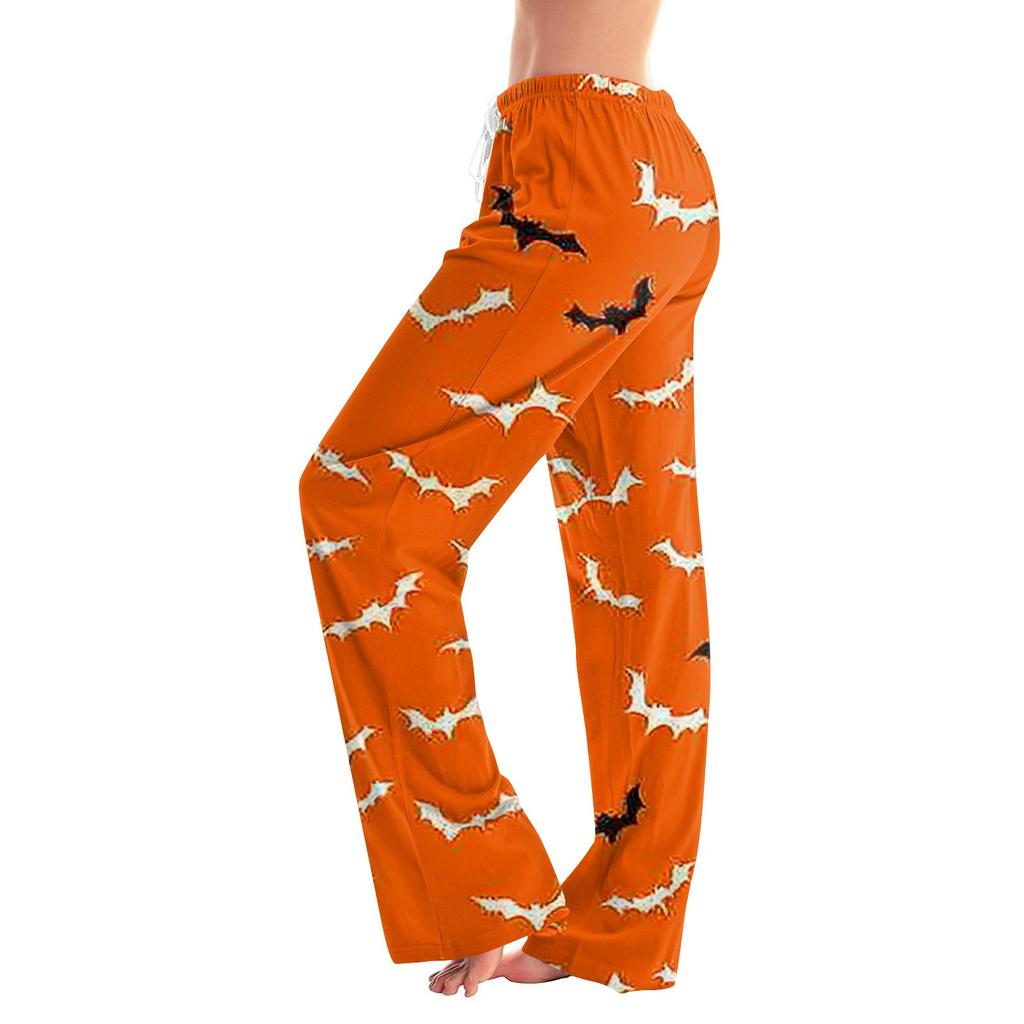Dámské kalhoty se stahovací šňůrkou s halloweenským potiskem, ležérní kalhoty