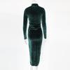2025 Spring Autumn Women Solid Color Velvet Long Sleeve Ruched Midi Dress Side Slit Bodycon Sexy Streetwear Party Elegant Club Dresses