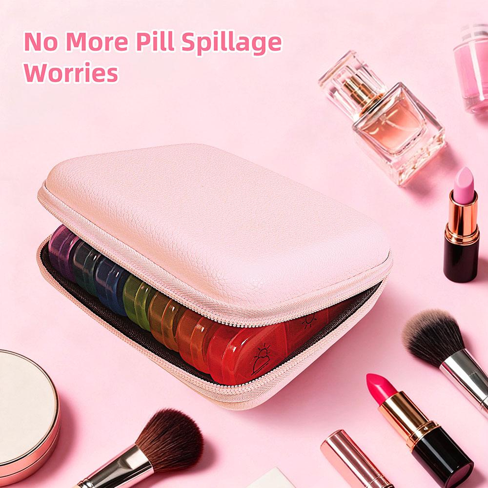 7-Day Weekly Pill Organizer with Zippered PU Pouch Vibrant Rainbow Design Portable Medicine Storage for Vitamins Fish Oil