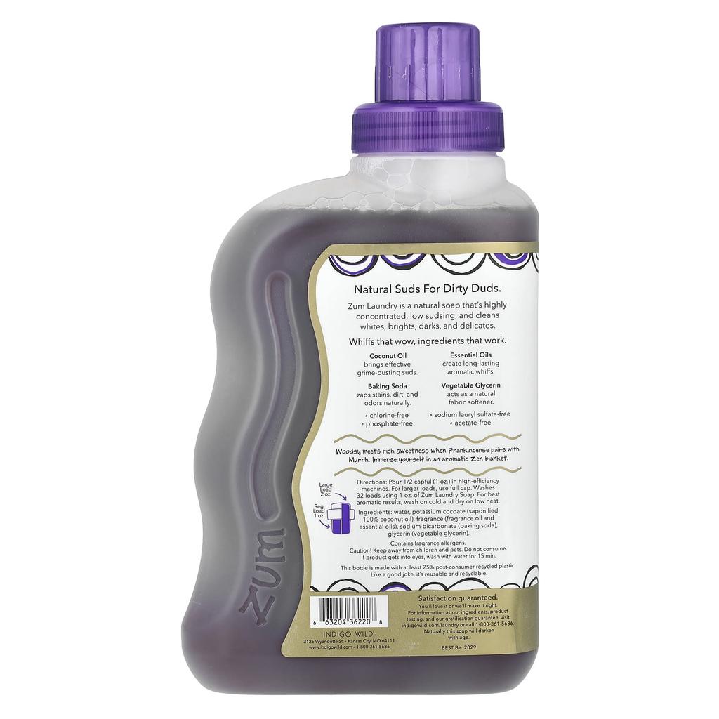 ZUM Sabão para Lavar Roupa Limpo, Aromaterapia, Olíbano e Mirra, 0,94L (32 onças fluidas)