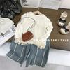 Kids' Korean Mohair Bubble Sleeve Knitted Cardigan & Floral Stand Collar Dress