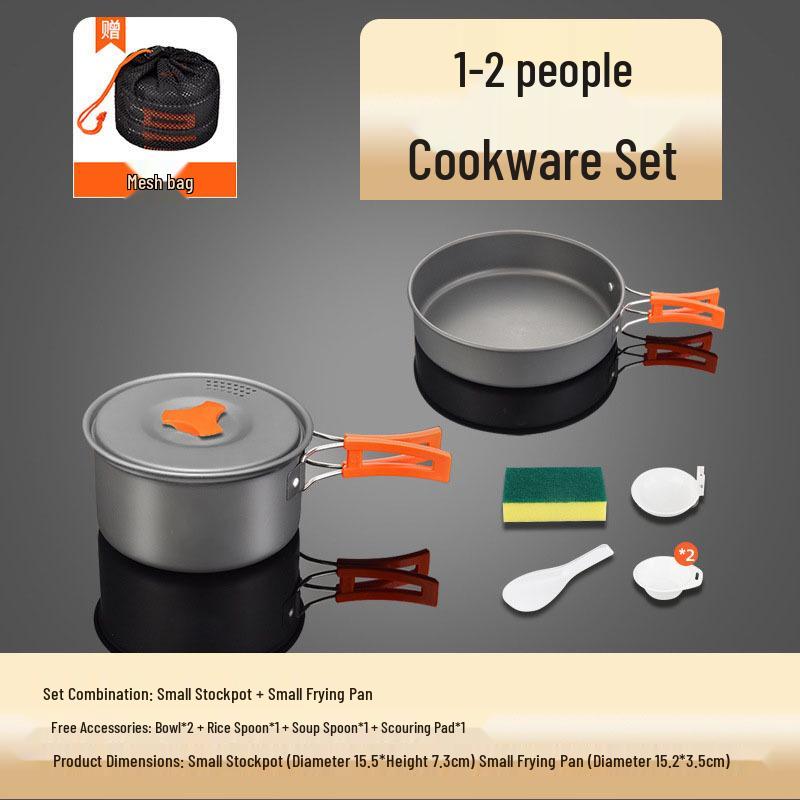 Portable Camping Cookware Set: Outdoor Pot, Cassette Stove, Hanging Pot, Picnic Tableware, and Cooking Utensils.