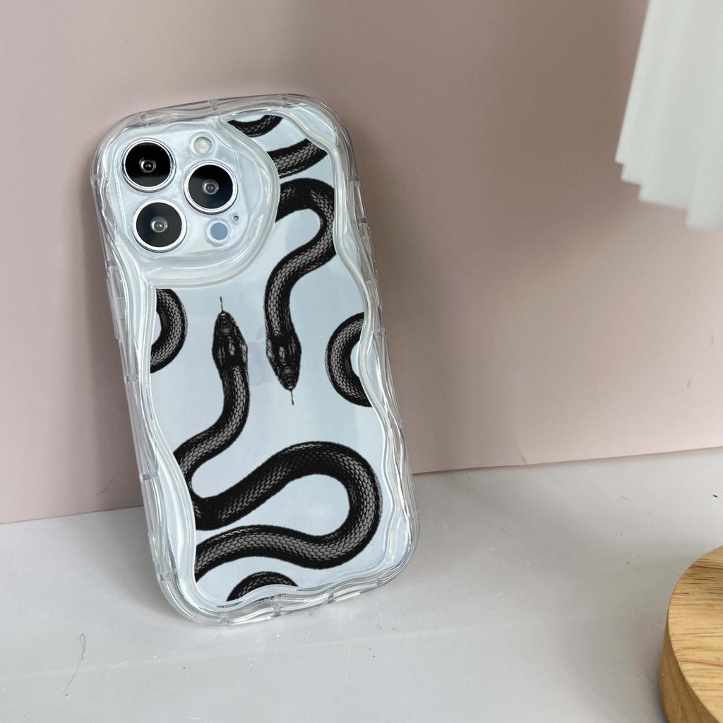 LZ5 Butterfly Černo-zlatý Hadí Průhledný Měkký Vlnitý Pouzdro na Telefon pro iPhone 15 13 Pro Max 12 Mini 14 8 Plus XS Max XR 6 Ochranný Zadní Kryt