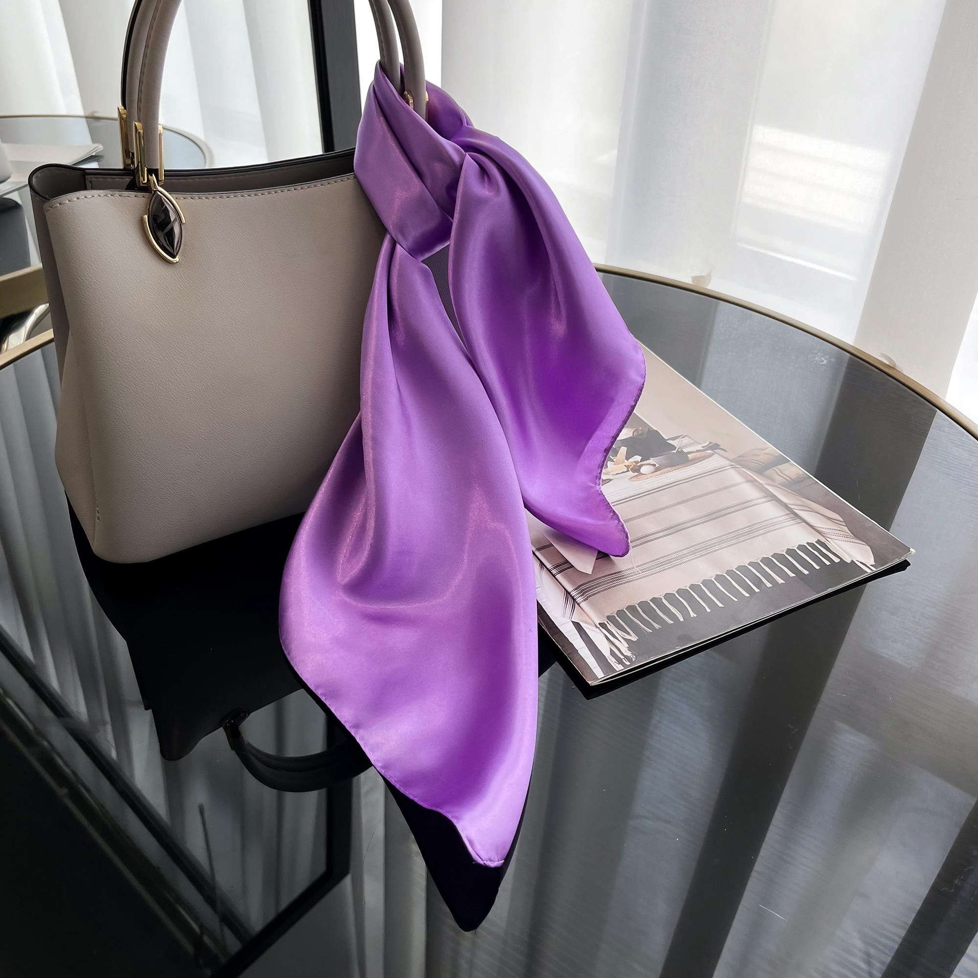 

2025 Latest Women s Solid Silk Shawl Hijabs Pashmina Foulard Bandana Bandannas Popular Sunscreen Headcloth 60cm Square Scarf фіолетовий
