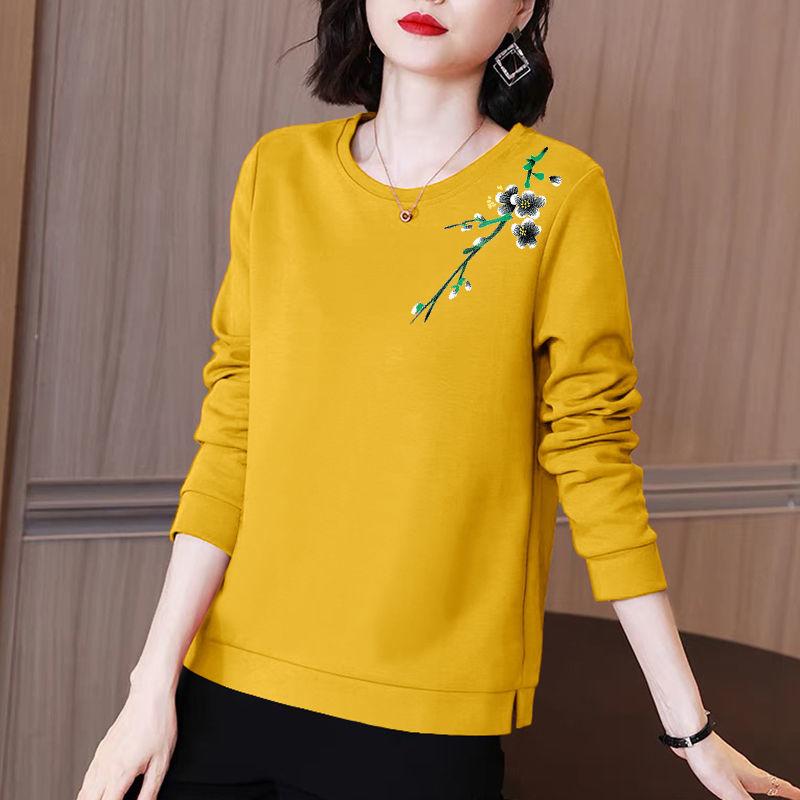 Autumn/Winter New Round Collar Sweater Women's Middle Age Loose Large Pullover Top Mom Long Sleeve Bottoming Coat