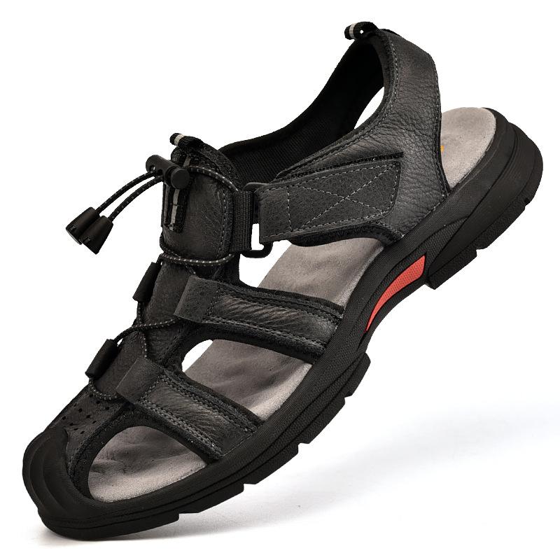 

2025 новые сандалии мужские пляжные туфли повседневные спортивные летние новые износостойкие туфли с отверстиями сумка голова уличные сандалии 38 чёрный