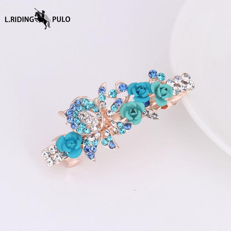 Rose Flower Rhinestone Butterfly Hair Clip, Women's Spring Clip, Top Clip, Horizontal Clip, Ponytail Clip Hair Accessory