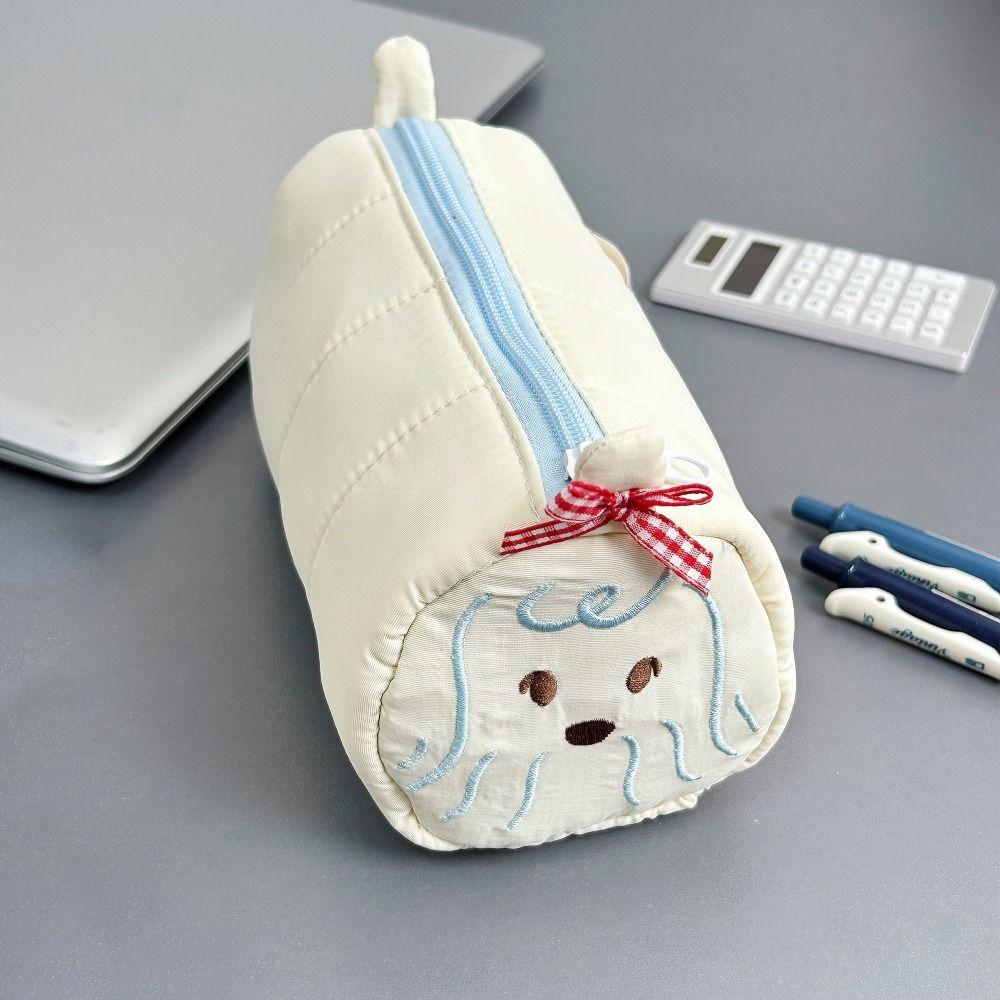 Portable Puppy Embroidery Pen Bag Large Capacity Multi-functional Stationery Pouch Pencil Case School Supplies