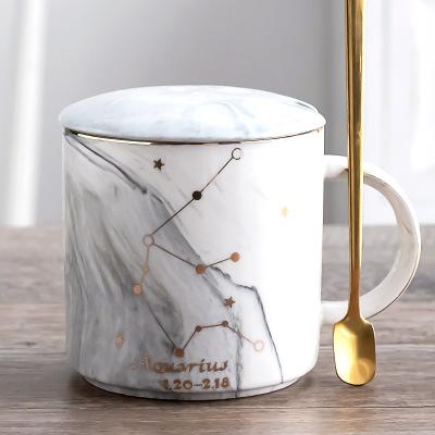 400ML Twelve Constellation Marble Cup with Cover Long Spoon Ceramic Party Tableware Set Porcelain Breakfast Coffee Mug Cup