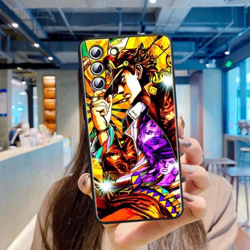 Cartoon Anime JoJo Jotaro Kujo Phone Case For Samsung S23 S22 S21 S20 S10 S8 Note 20 A9 A73 A71 A53 A33 Ultra Plus FE Black