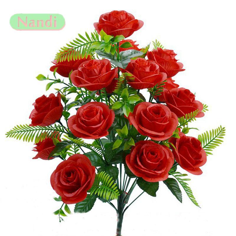 

Artificial Flowers Bouquet 18 Head Rose Pink Silk Peony Big Head and Bud Cheap Fake Flowers for Home Party Wedding Decoration