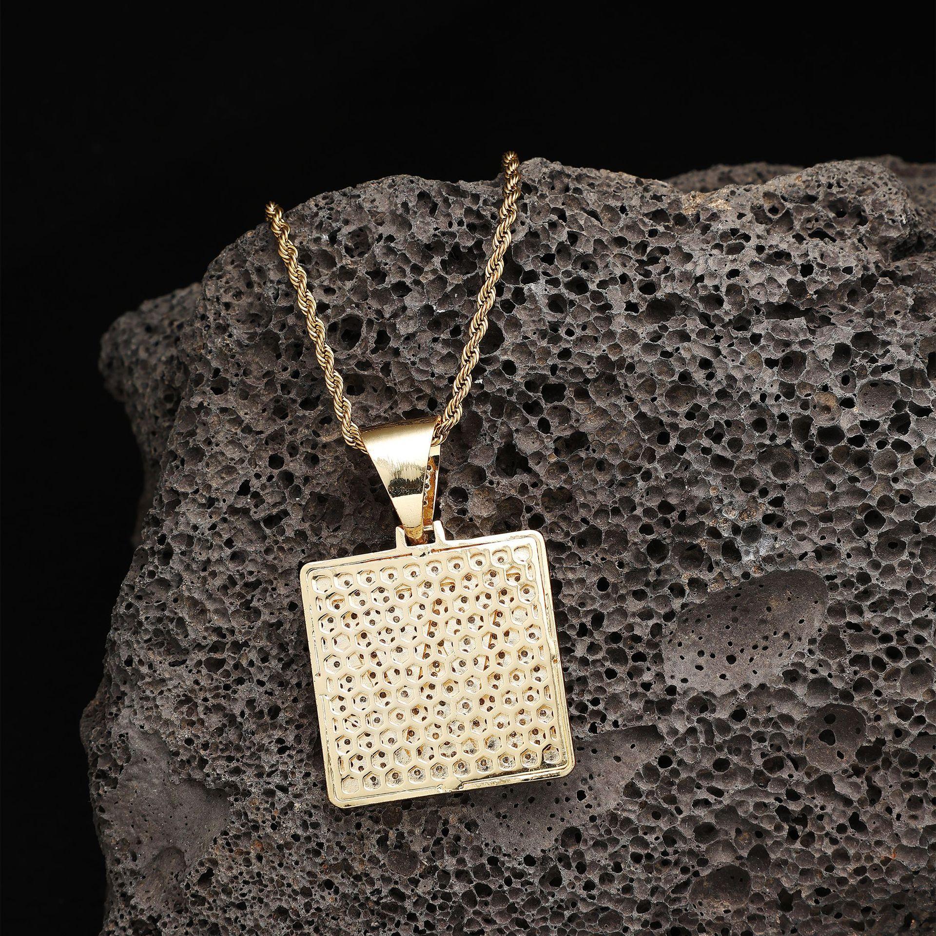 Necklace Pendant Copper Inlaid Zircon YYN Jewelry Geometric W Letter Hip-Hop Source Manufacturer s Online Seller 24inches&1 золотой