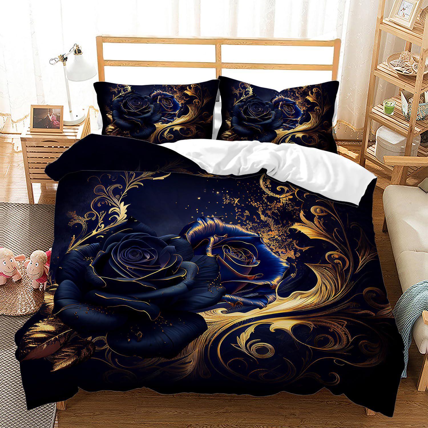 Black Rose Down Comforter Set Bedding Set 3-piece Duvet Cover Set 135*200cm
