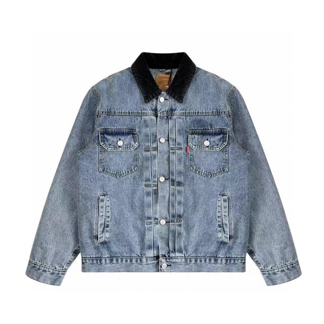American Retro 150th Anniversary Embossed Unisex Denim Jacket - Spring/Autumn Casual Wear Large синий