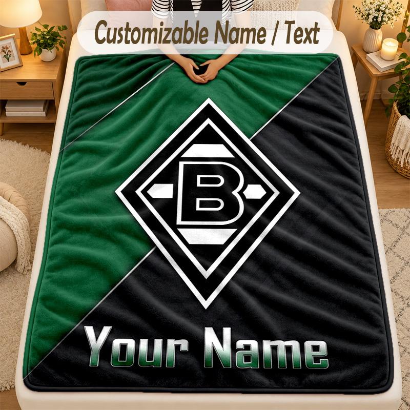 Flannel BlanketBorussia Mönchengladbach Custom Name Text Personalized Soft Warm Throw Blanket Home Decor Gift