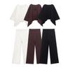 2025 Spring Women's European American Style Ribbed Knit Deep V-Neck Top & Casual Straight-Leg Pants Set