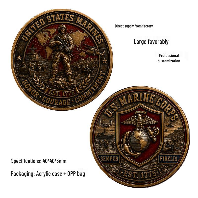 3D-Relief-Gedenkmünze des US Marine Corps 40mm*3mm, 30g black