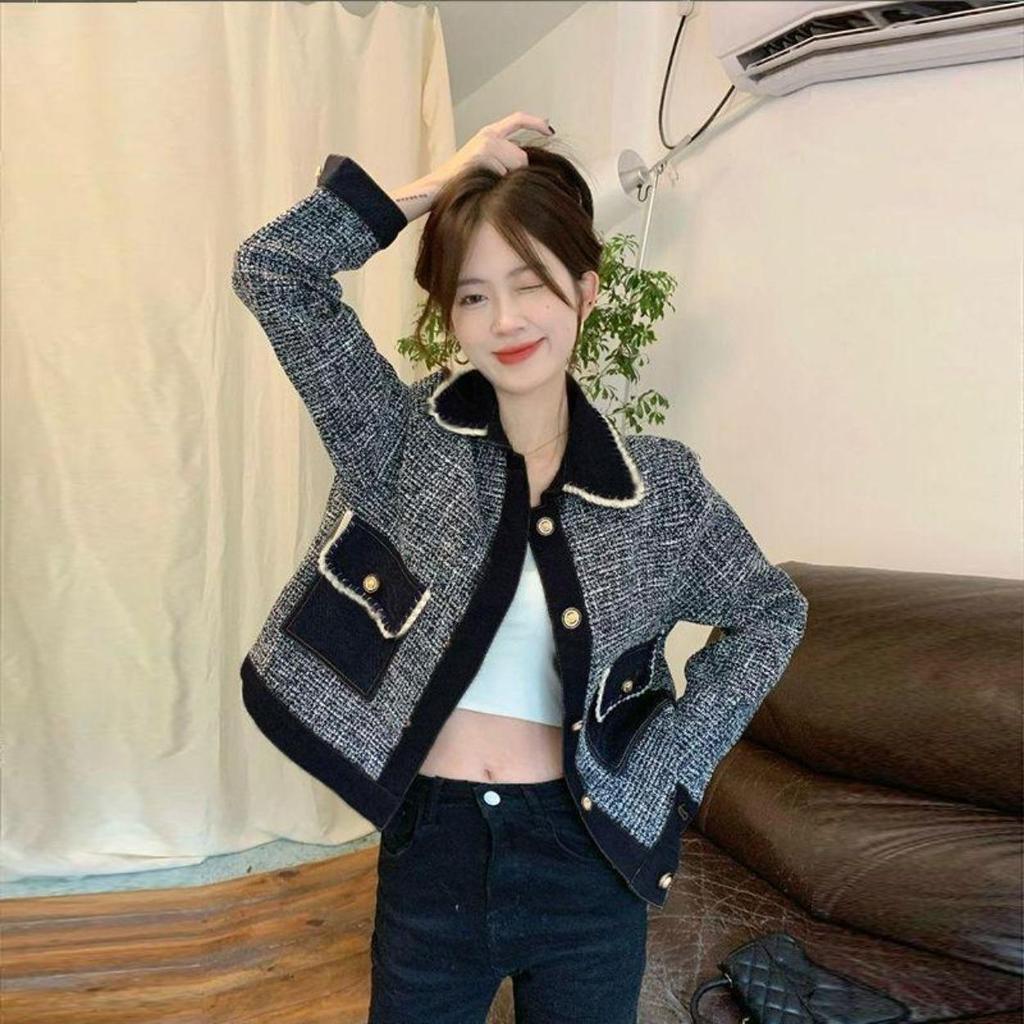 Kadınlar için Vintage Fransız Tarzı Örgü Sonbahar Kış Ceket Moda Dış Giyim