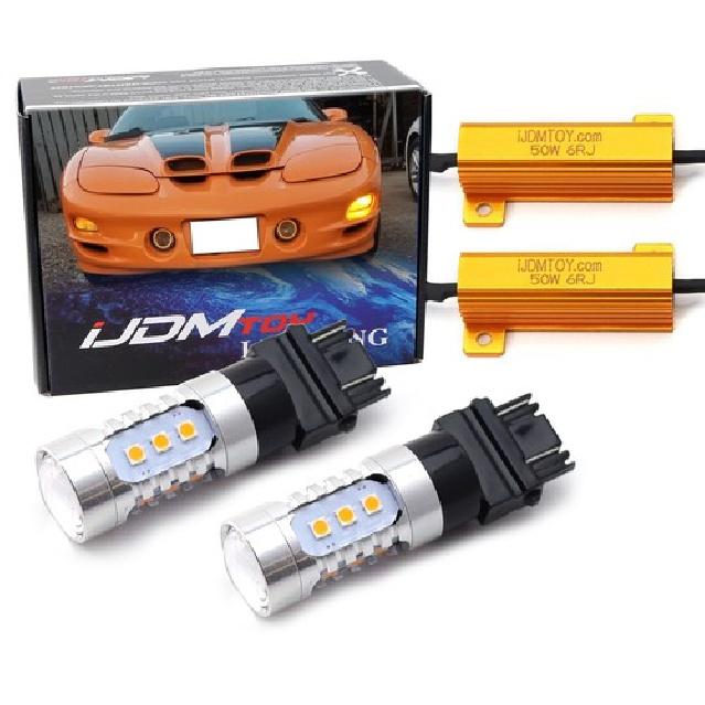 12V Amber 3156/3157 LED Bulbs w/ 2 Load Resistors For Car Turn Signal/DRL Lights