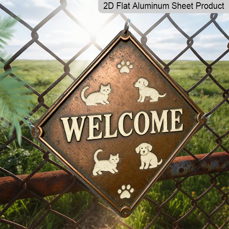 2D Flat, 1pc Vintage Dog Paw & Puppy Metal Wall Sign - Cute Puppies & Dog Paw Prints Aluminum Housewarming Gift Suitable for Front Door, Entryway