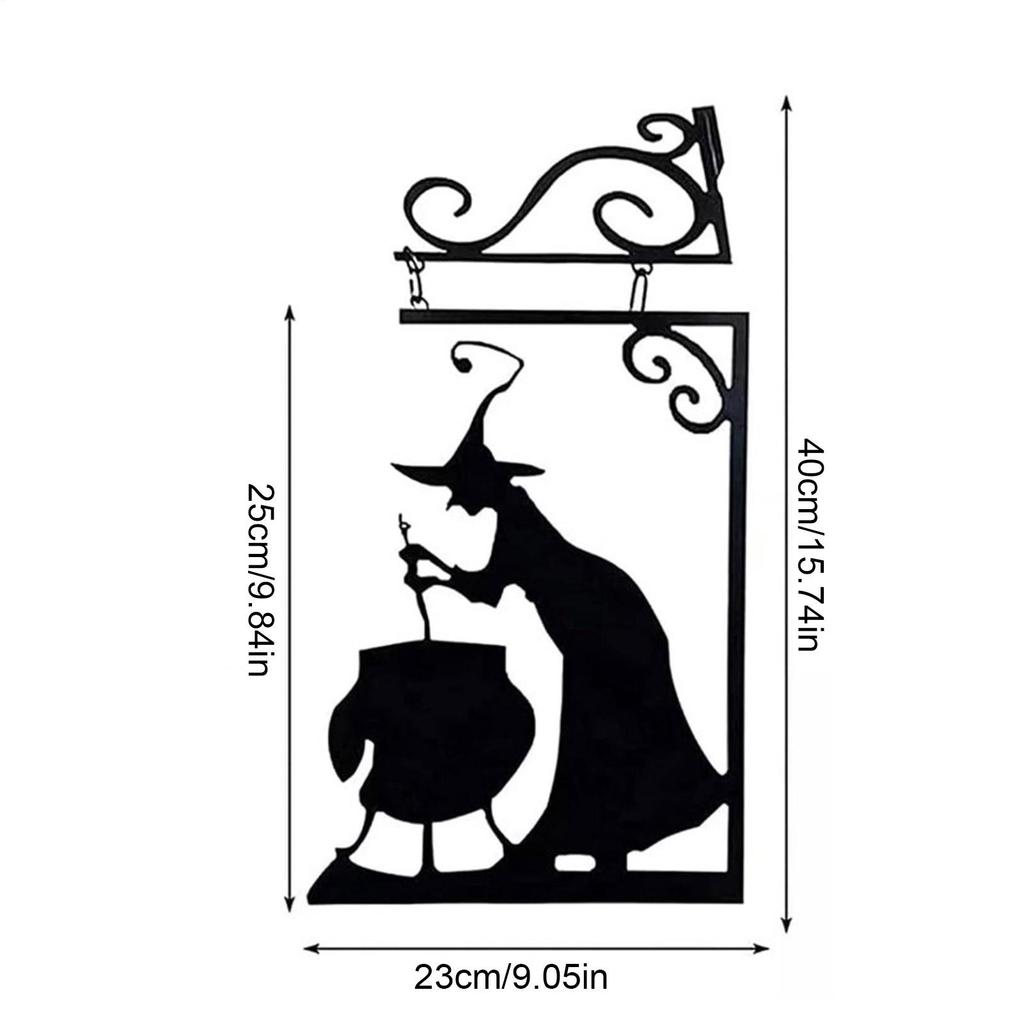 Witch Silhouette Yard Halloween Witch Boiler Metal Pendants Hangable Sculptures Ornament Signs For Party Supplies Kitchen