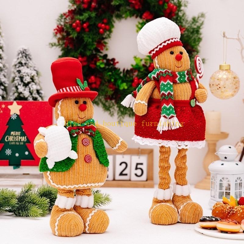 Set of 2 Seasonal Gingerbreads Man Gnomes Figure Plush Christmas Doll Decoration