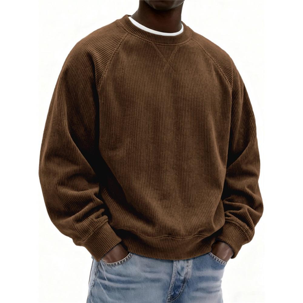 Felpa in velluto a coste da uomo a girocollo larga per autunno e inverno, pullover da uomo a maniche lunghe, top casual
